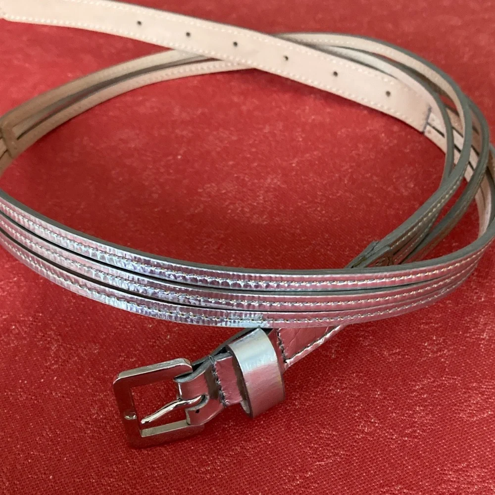 J Crew Metallic Silver Leather Belt